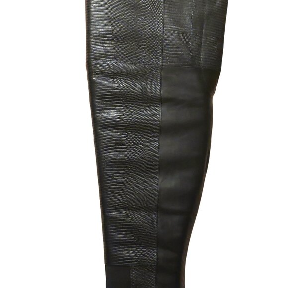 BCBGMAXAZARIA Concorde Stampede Over the Knee Black Leather Lizard Boots $695 - Picture 9 of 12